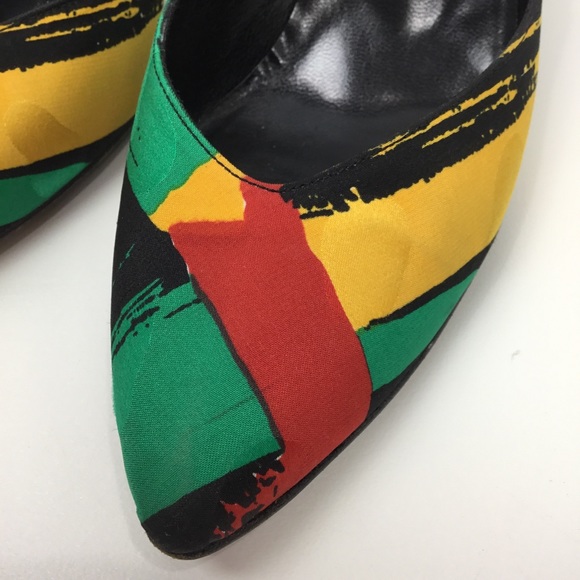 Stuart Weitzman vtg. 80s mosaic green yellow heels - Picture 8 of 8